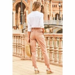 Sosandar Brown Stitch Detail Cotton Straight Leg Trousers -Sosandar unnamed file 4355