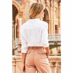 Sosandar Brown Stitch Detail Cotton Straight Leg Trousers -Sosandar unnamed file 4356