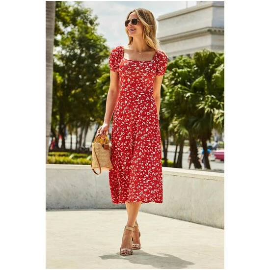 unnamed-file-436.jpg Sosandar Red Ditsy Floral Print Puff Sleeve Jersey Midi Dress -Sosandar unnamed file 436