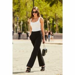 Sosandar Black High Waisted Straight Leg Leisure Trousers