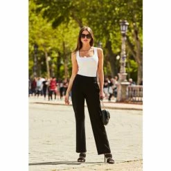 Sosandar Black High Waisted Straight Leg Leisure Trousers -Sosandar unnamed file 4391