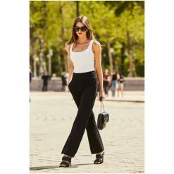 Sosandar Black High Waisted Straight Leg Leisure Trousers -Sosandar unnamed file 4392