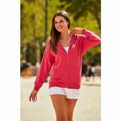 Sosandar Pink Zip Front Hooded Top -Sosandar unnamed file 4408