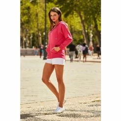 Sosandar Pink Zip Front Hooded Top -Sosandar unnamed file 4409