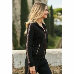 Sosandar Black Leopard Stripe Hooded Top With Rose Gold Trim -Sosandar unnamed file 4419