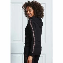 Sosandar Black Leopard Stripe Hooded Top With Rose Gold Trim -Sosandar unnamed file 4421