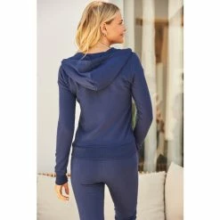 Sosandar Blue Premium Hooded Top With Rose Gold Trim -Sosandar unnamed file 4425