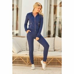 Sosandar Blue Premium Hooded Top With Rose Gold Trim -Sosandar unnamed file 4427