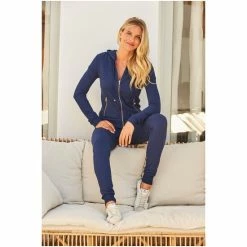 Sosandar Blue Premium Hooded Top With Rose Gold Trim -Sosandar unnamed file 4428