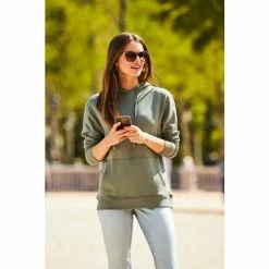 Sosandar Green Hooded Sweatshirt With Front Pocket -Sosandar unnamed file 4447