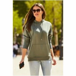 Sosandar Green Hooded Sweatshirt With Front Pocket -Sosandar unnamed file 4448