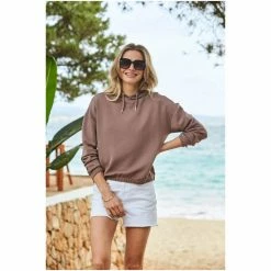 Sosandar Taupe Super Cosy Rest-Day Hoodie -Sosandar unnamed file 4453