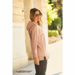 Sosandar Pink Longline Hooded Sweatshirt With Gold Zip Detail -Sosandar unnamed file 4463