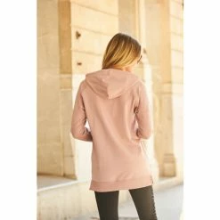 Sosandar Pink Longline Hooded Sweatshirt With Gold Zip Detail -Sosandar unnamed file 4464
