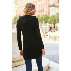 Sosandar Black Premium Longline Zip Through Hoodie With Rose Gold Trim -Sosandar unnamed file 4468