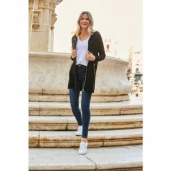 Sosandar Black Premium Longline Zip Through Hoodie With Rose Gold Trim -Sosandar unnamed file 4470