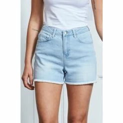 Sosandar Light Denim Denim Raw Edge Shorts -Sosandar unnamed file 4495