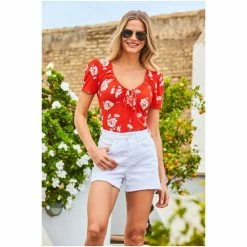 Sosandar Light Denim Denim Raw Edge Shorts -Sosandar unnamed file 4499