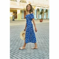 Sosandar Blue Bardot Dress