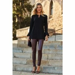 Sosandar Black Keyhole Detail Fluted Cuff Tunic Top