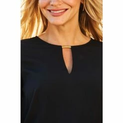 Sosandar Black Keyhole Detail Fluted Cuff Tunic Top -Sosandar unnamed file 4538