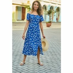 Sosandar Blue Bardot Dress -Sosandar unnamed file 455