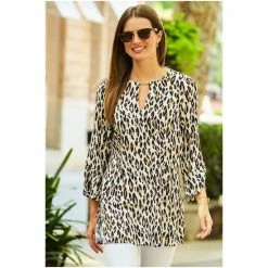 Sosandar Brown Animal Print Keyhole Detail Tunic -Sosandar unnamed file 4554