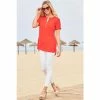 Sosandar Red Zip Front Short Sleeve Tunic Top