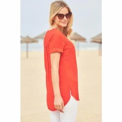 Sosandar Red Zip Front Short Sleeve Tunic Top -Sosandar unnamed file 4562