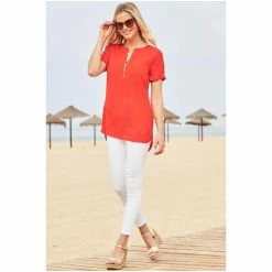 Sosandar Red Zip Front Short Sleeve Tunic Top -Sosandar unnamed file 4564