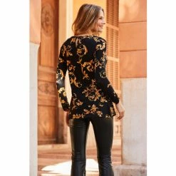 Sosandar Black Brocade Ruched Side Seam Tunic -Sosandar unnamed file 4572