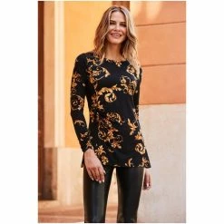 Sosandar Black Brocade Ruched Side Seam Tunic -Sosandar unnamed file 4575