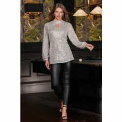 Sosandar Gold Sequin Keyhole Tunic Top -Sosandar unnamed file 4585