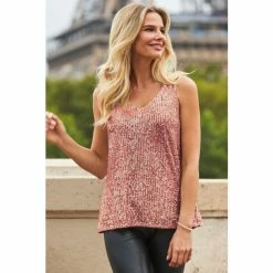 Sosandar Pink Sequin V Neck Cami Top