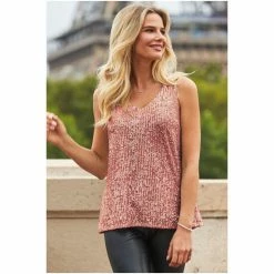 Sosandar Pink Sequin V Neck Cami Top -Sosandar unnamed file 4592