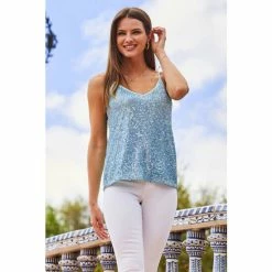 Sosandar Blue Sequin Cami