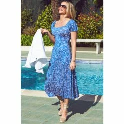 Sosandar Blue Ditsy Floral Print Puff Sleeve Jersey Midi Dress -Sosandar unnamed file 464