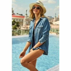 Sosandar Blue Circle Detail Plunge Swimsuit -Sosandar unnamed file 4658