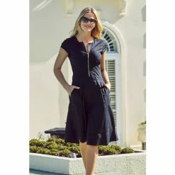 Sosandar Black Zip Front Fit & Flare Dress With Pockets