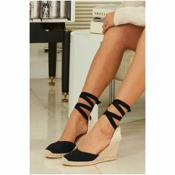Sosandar Black Perla Suede Valenciana Wedge Espadrille -Sosandar unnamed file 4691