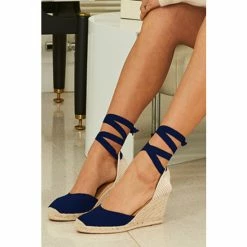 Sosandar Navy Perla Suede Valenciana Wedge Espadrille