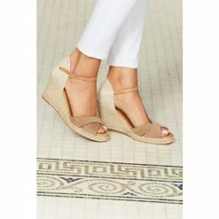 Sosandar Taupe Tie Ankle Mid Wedge Espadrille Canvas