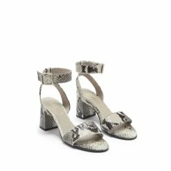 Sosandar Grey Snake Print Block Heel Leather Sandal