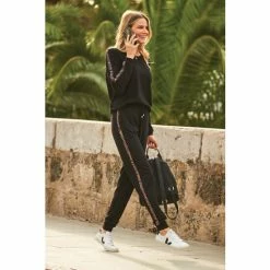 Sosandar Black Leopard Print Stripe Joggers