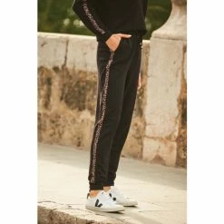 Sosandar Black Leopard Print Stripe Joggers -Sosandar unnamed file 4722
