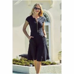 Sosandar Black Zip Front Fit & Flare Dress With Pockets 5 Sosandar Black Zip Front Fit & Flare Dress With Pockets -Sosandar unnamed file 473