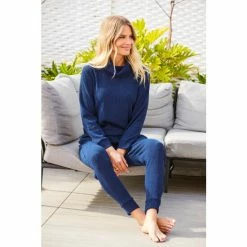 Sosandar Blue Premium Textured Slim Leg Joggers