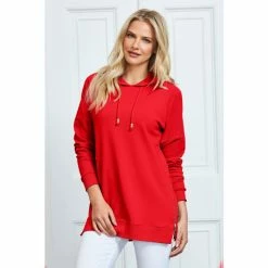 Sosandar Red Longline Side Zip Sweatshirt