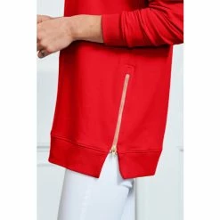 Sosandar Red Longline Side Zip Sweatshirt -Sosandar unnamed file 4772