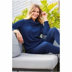 Sosandar Blue Premium Textured Roll Neck Lounge Top -Sosandar unnamed file 4776